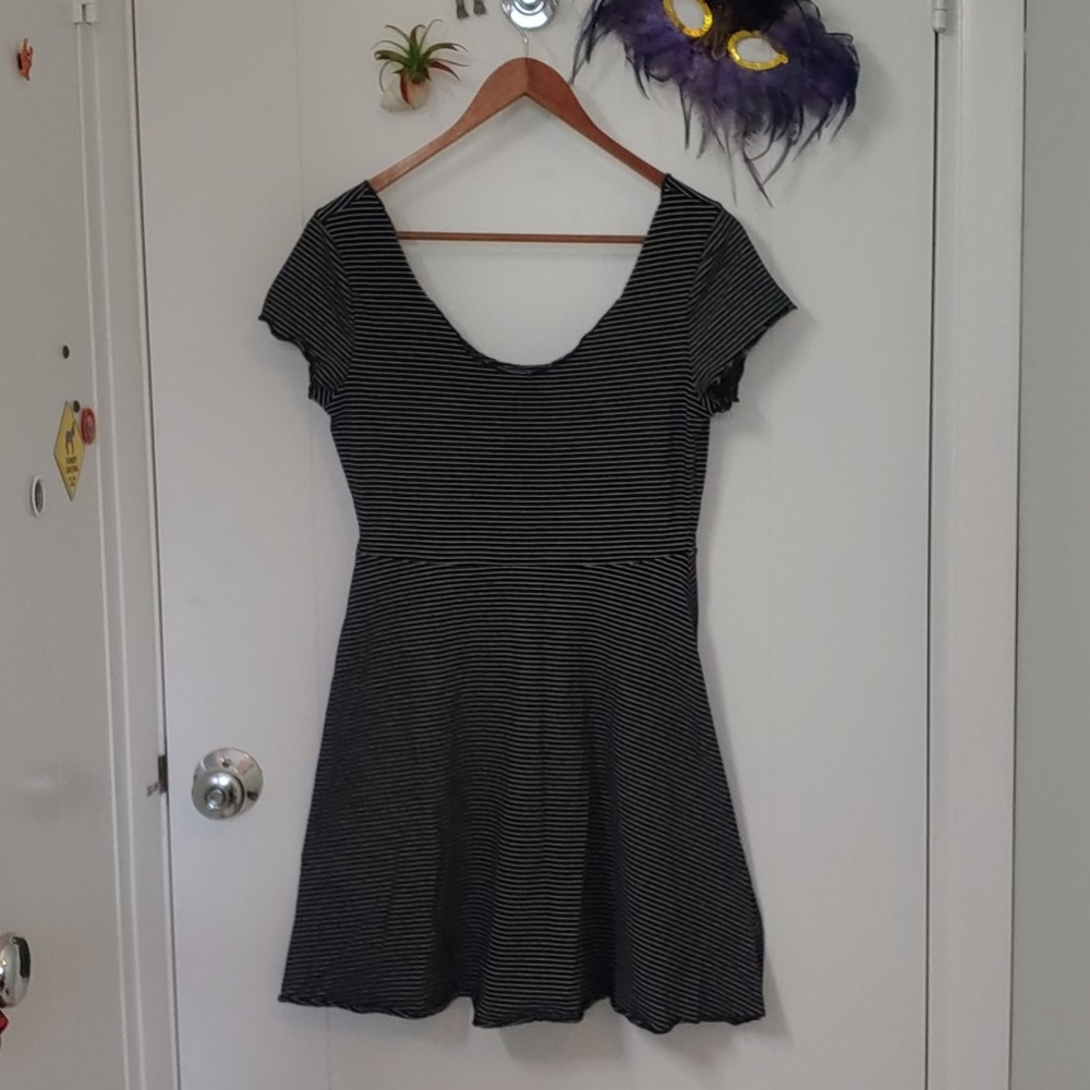 Black and white striped cotton dress